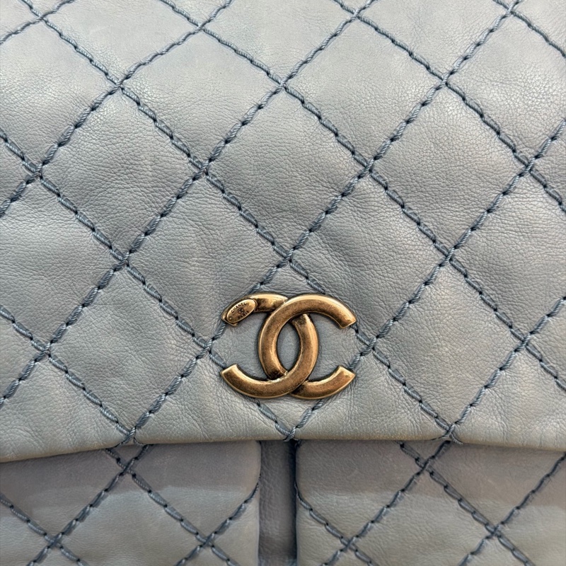 Chanel • 經典寶寶藍銀釦雙口袋牛皮鏈條機場包 Baby Blue 🩵有卡-8