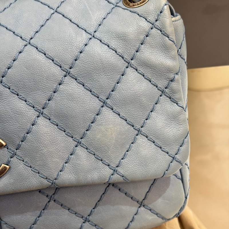 Chanel • 經典寶寶藍銀釦雙口袋牛皮鏈條機場包 Baby Blue 🩵有卡-9