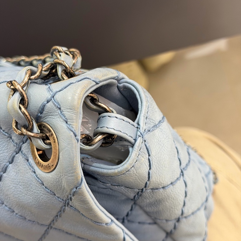 Chanel • 經典寶寶藍銀釦雙口袋牛皮鏈條機場包 Baby Blue 🩵有卡-10