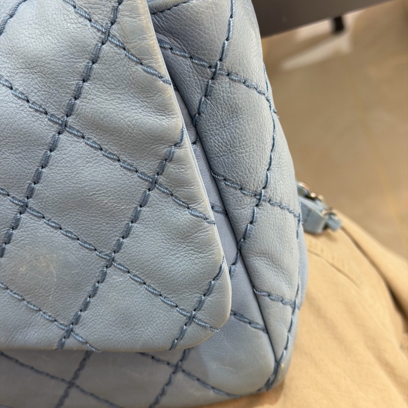 Chanel • 經典寶寶藍銀釦雙口袋牛皮鏈條機場包 Baby Blue 🩵有卡-11