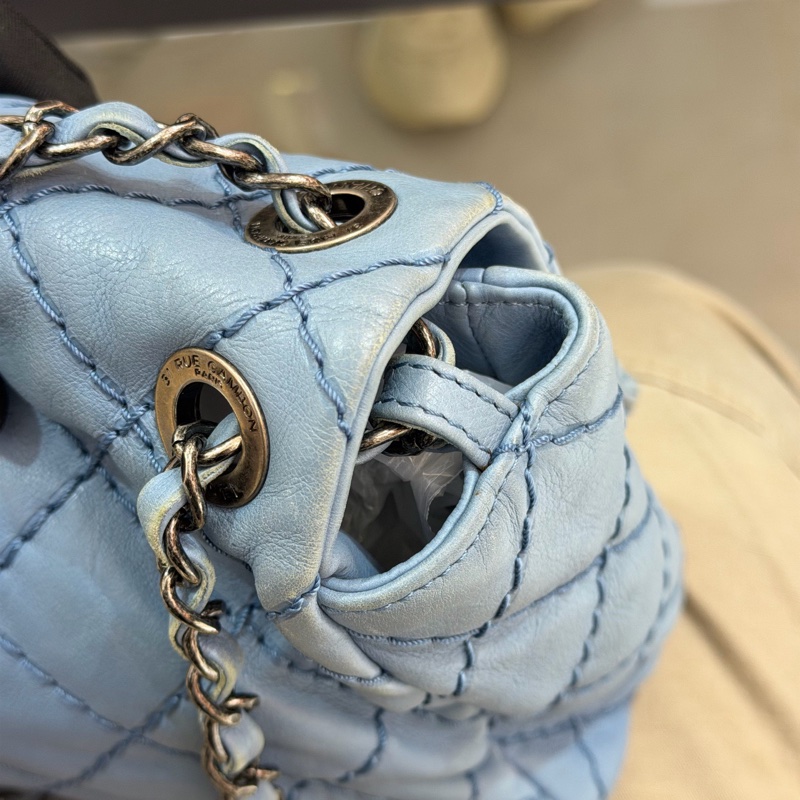 Chanel • 經典寶寶藍銀釦雙口袋牛皮鏈條機場包 Baby Blue 🩵有卡-12