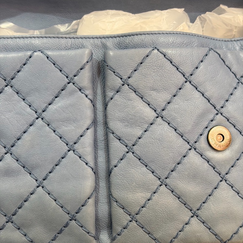 Chanel • 經典寶寶藍銀釦雙口袋牛皮鏈條機場包 Baby Blue 🩵有卡-15