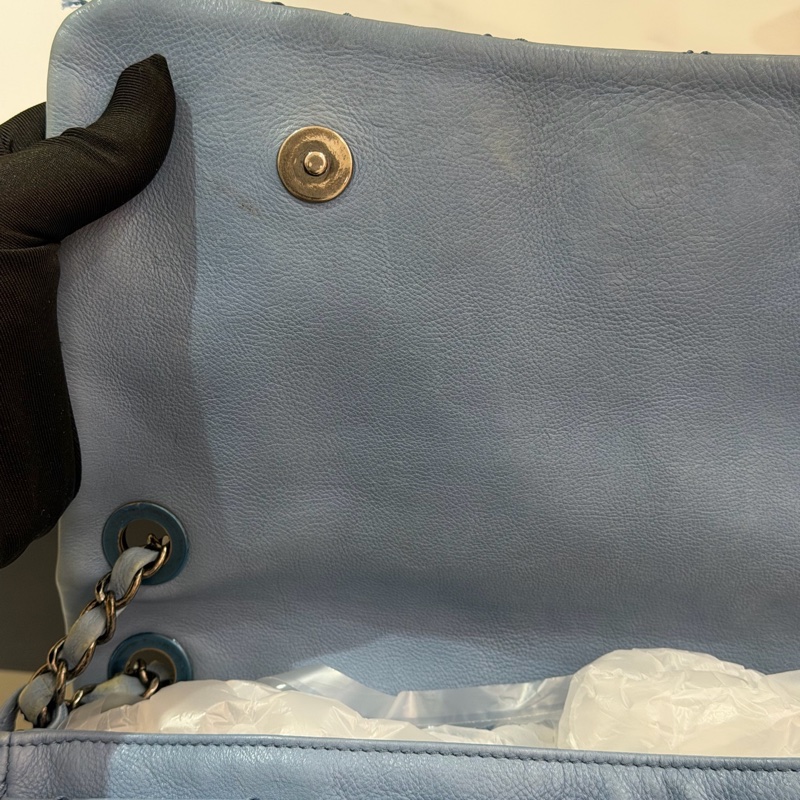 Chanel • 經典寶寶藍銀釦雙口袋牛皮鏈條機場包 Baby Blue 🩵有卡-16