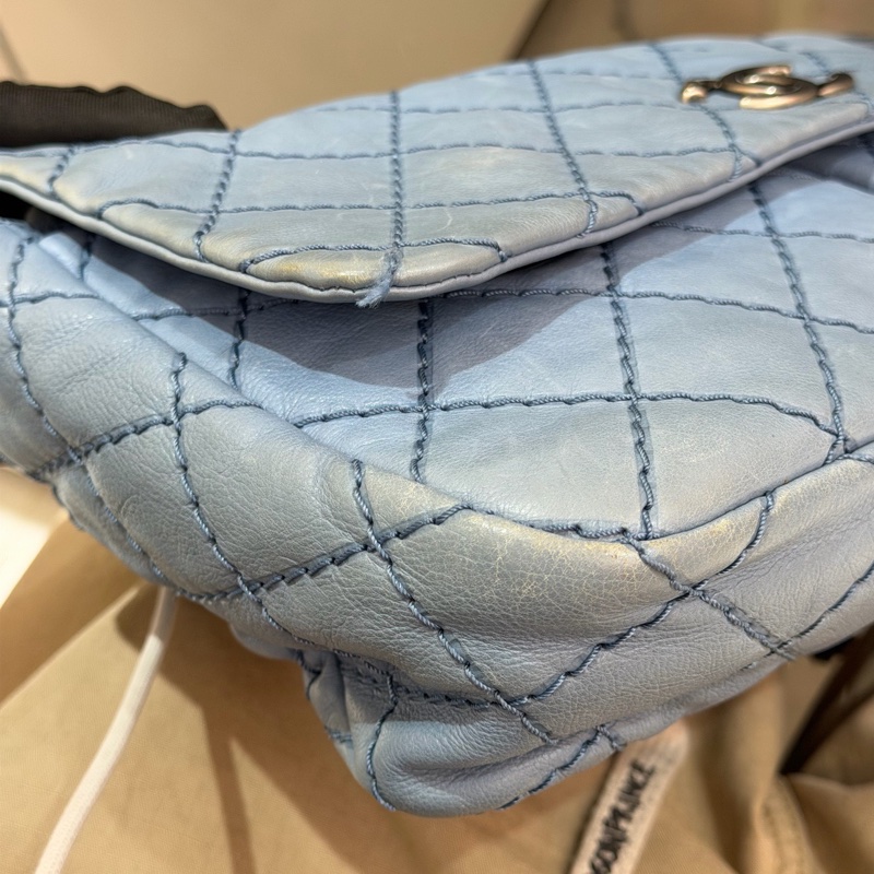 Chanel • 經典寶寶藍銀釦雙口袋牛皮鏈條機場包 Baby Blue 🩵有卡-17