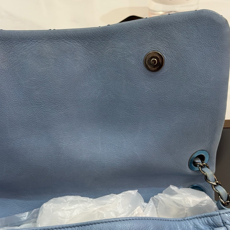 Chanel • 經典寶寶藍銀釦雙口袋牛皮鏈條機場包 Baby Blue 🩵有卡-18