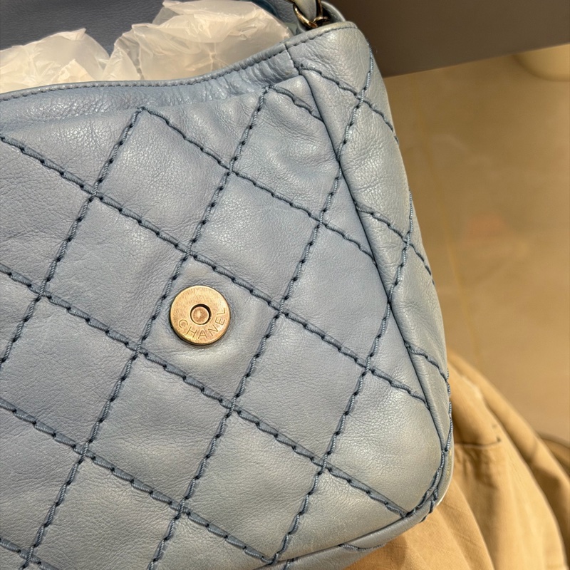 Chanel • 經典寶寶藍銀釦雙口袋牛皮鏈條機場包 Baby Blue 🩵有卡-19