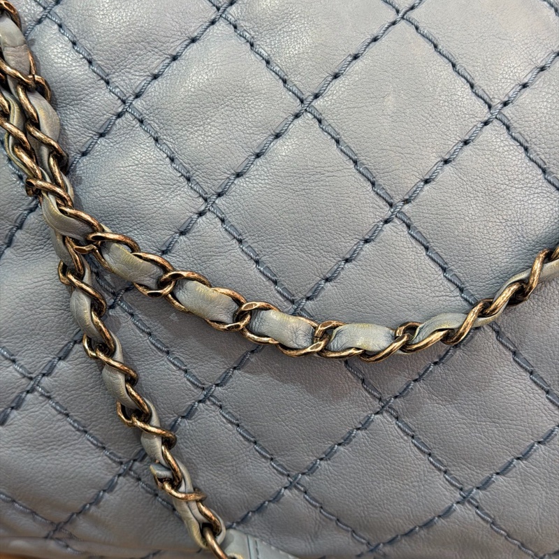Chanel • 經典寶寶藍銀釦雙口袋牛皮鏈條機場包 Baby Blue 🩵有卡-20