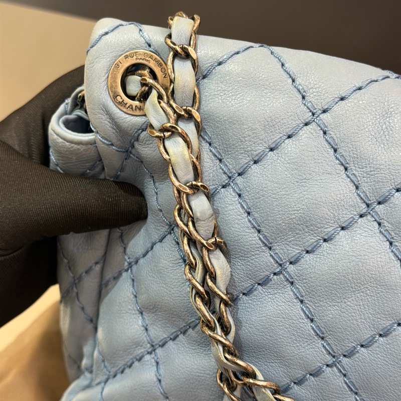 Chanel • 經典寶寶藍銀釦雙口袋牛皮鏈條機場包 Baby Blue 🩵有卡-21