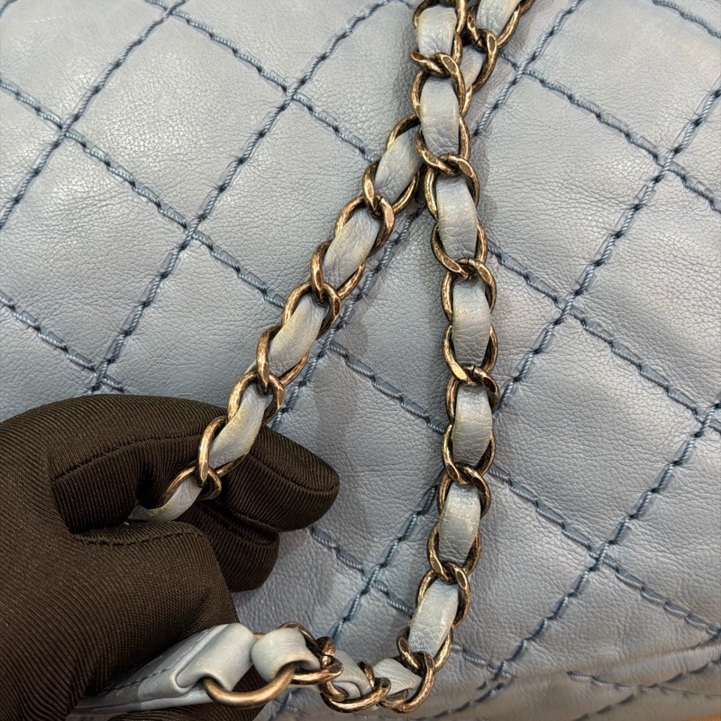 Chanel • 經典寶寶藍銀釦雙口袋牛皮鏈條機場包 Baby Blue 🩵有卡-22