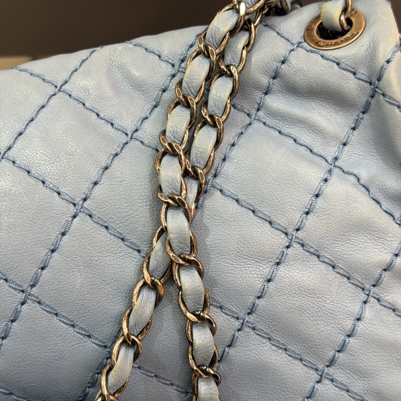 Chanel • 經典寶寶藍銀釦雙口袋牛皮鏈條機場包 Baby Blue 🩵有卡-23