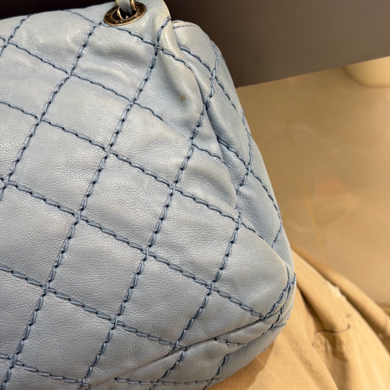 Chanel • 經典寶寶藍銀釦雙口袋牛皮鏈條機場包 Baby Blue 🩵有卡-24