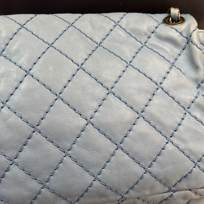 Chanel • 經典寶寶藍銀釦雙口袋牛皮鏈條機場包 Baby Blue 🩵有卡-25