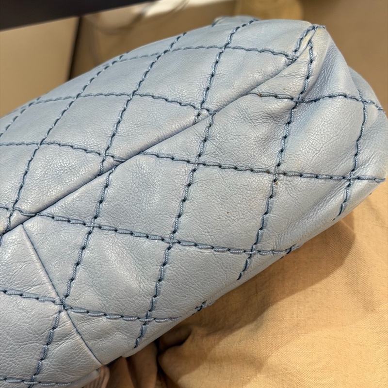 Chanel • 經典寶寶藍銀釦雙口袋牛皮鏈條機場包 Baby Blue 🩵有卡-27