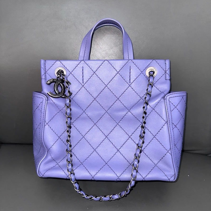 Chanel • 香芋紫銀釦外縫線牛皮托特包 Tote-2