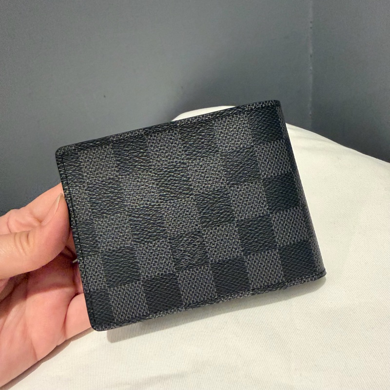 Louis Vuitton LV 黑棋盤格 對折短夾-1