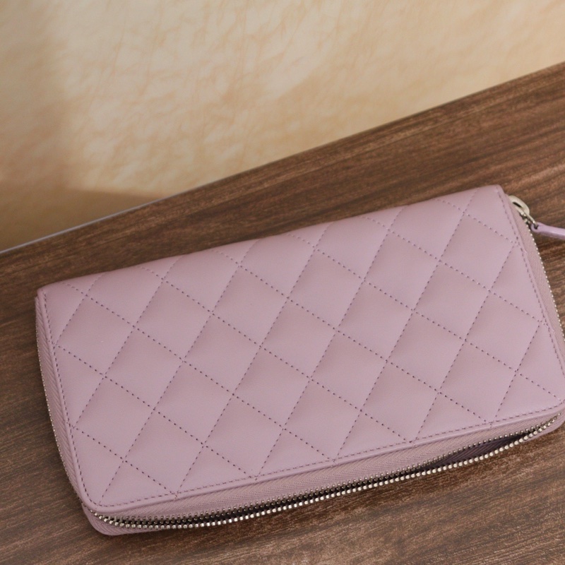 Chanel • 經典香芋紫銀釦羊皮拉鍊長夾 💜 有卡-1