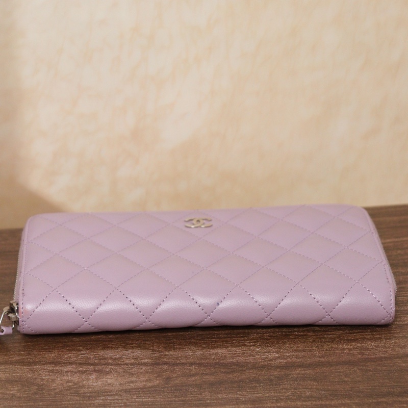 Chanel • 經典香芋紫銀釦羊皮拉鍊長夾 💜 有卡-2