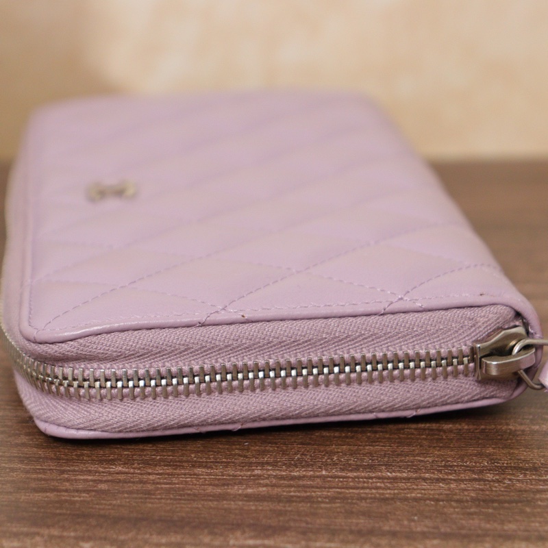 Chanel • 經典香芋紫銀釦羊皮拉鍊長夾 💜 有卡-3