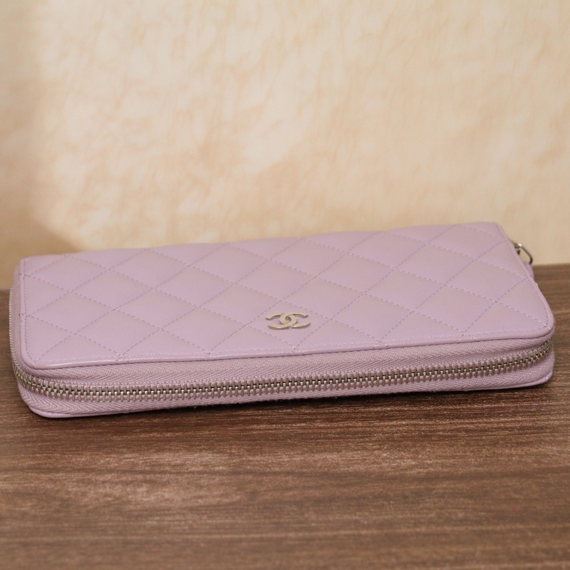 Chanel • 經典香芋紫銀釦羊皮拉鍊長夾 💜 有卡-4