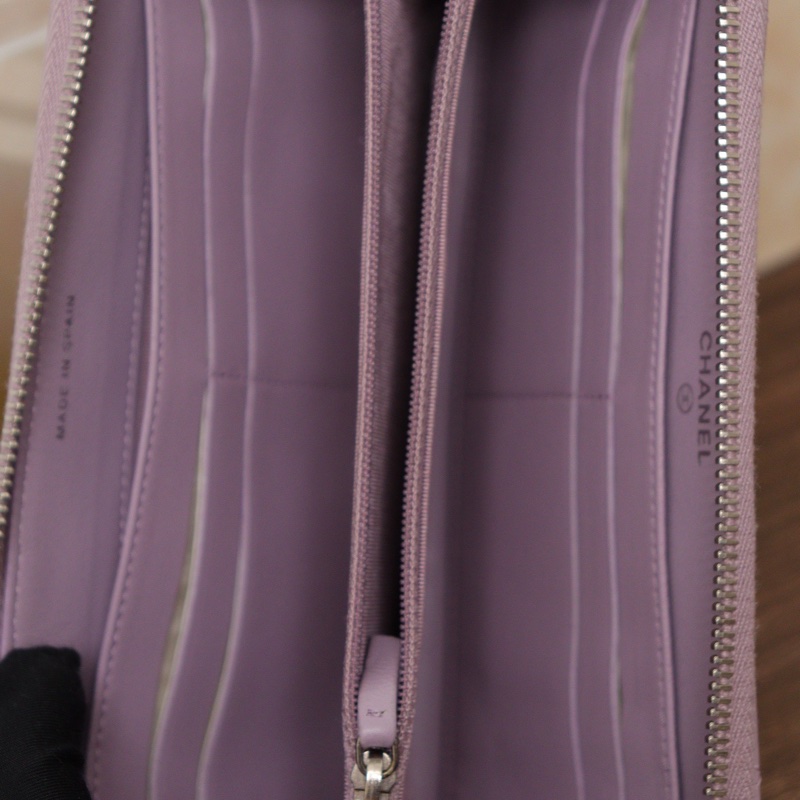 Chanel • 經典香芋紫銀釦羊皮拉鍊長夾 💜 有卡-5