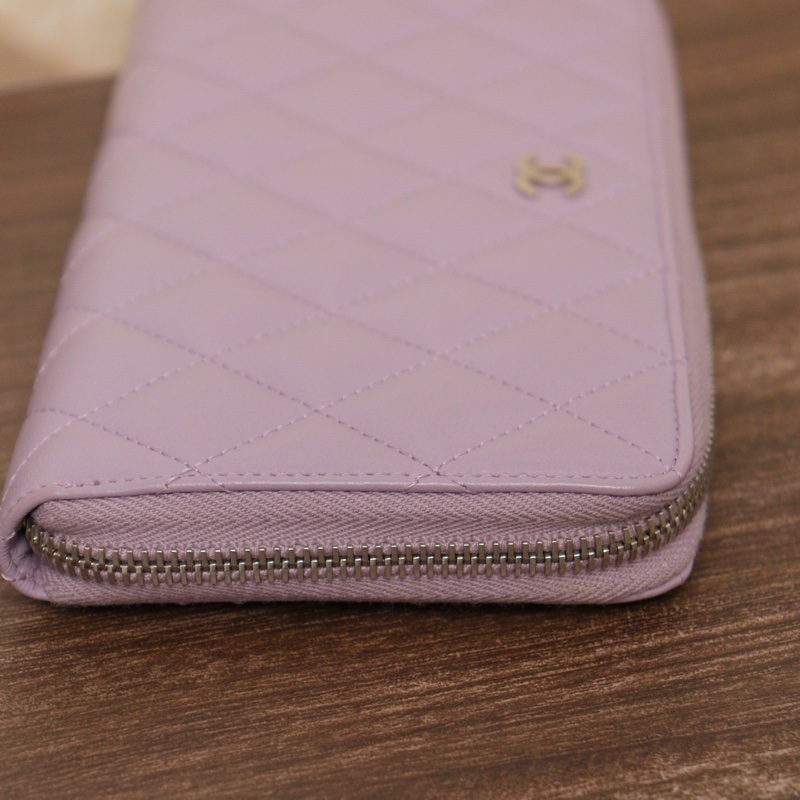 Chanel • 經典香芋紫銀釦羊皮拉鍊長夾 💜 有卡-6