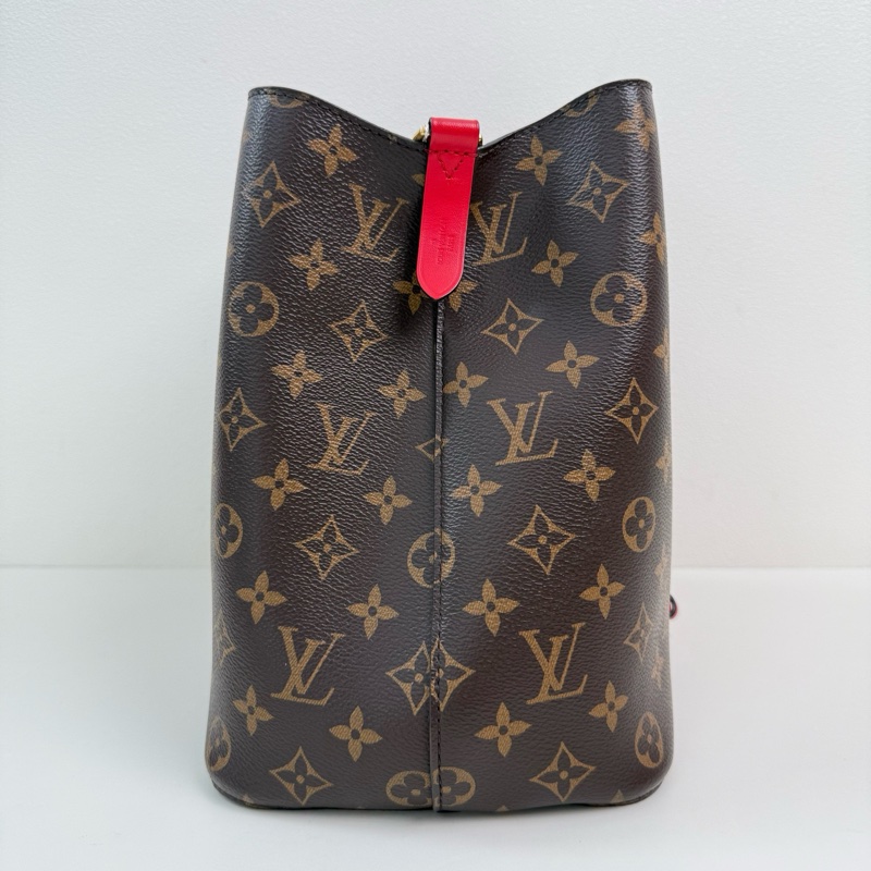 Louis Vuitton 路易威登 棕色塗層帆布老花水桶包斜挎包 紅色內里 金扣-2
