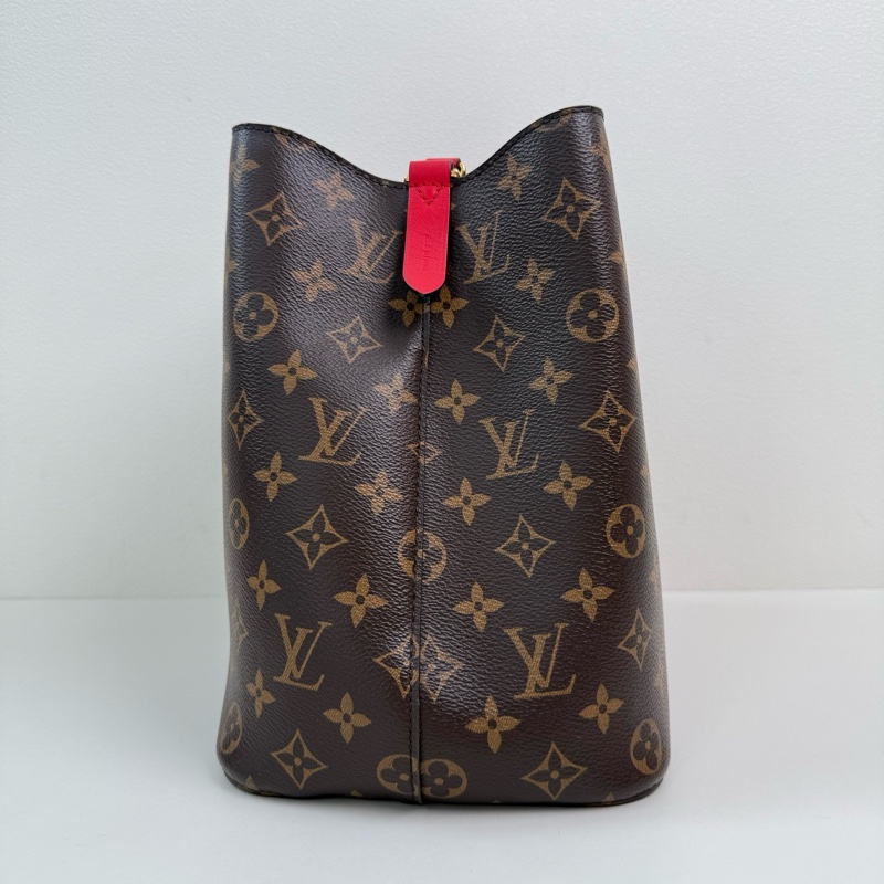 Louis Vuitton 路易威登 棕色塗層帆布老花水桶包斜挎包 紅色內里 金扣-4