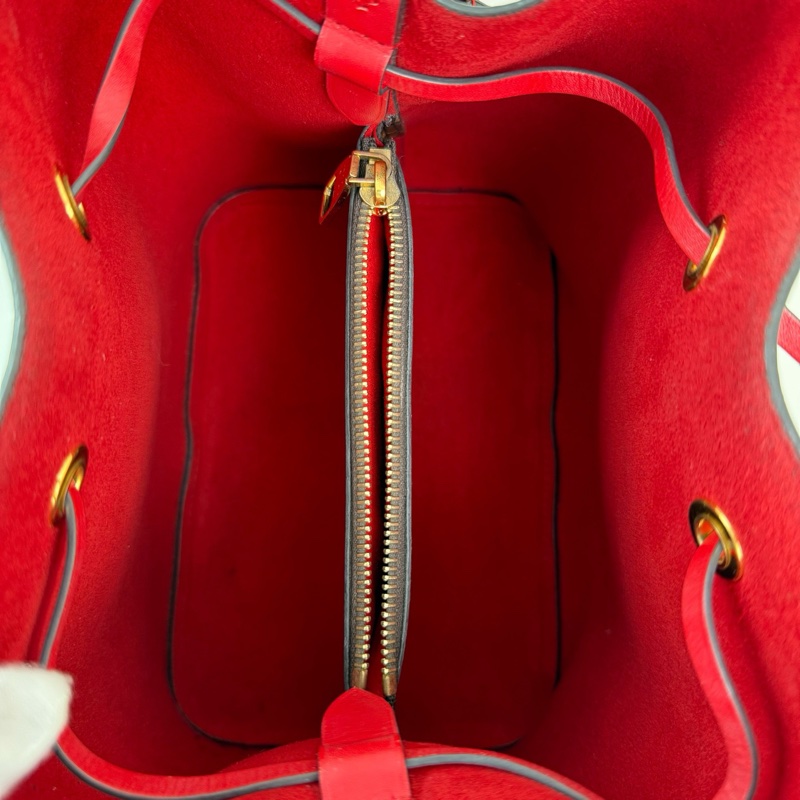 Louis Vuitton 路易威登 棕色塗層帆布老花水桶包斜挎包 紅色內里 金扣-6