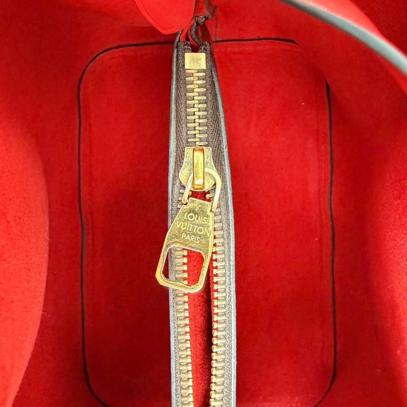 Louis Vuitton 路易威登 棕色塗層帆布老花水桶包斜挎包 紅色內里 金扣-7