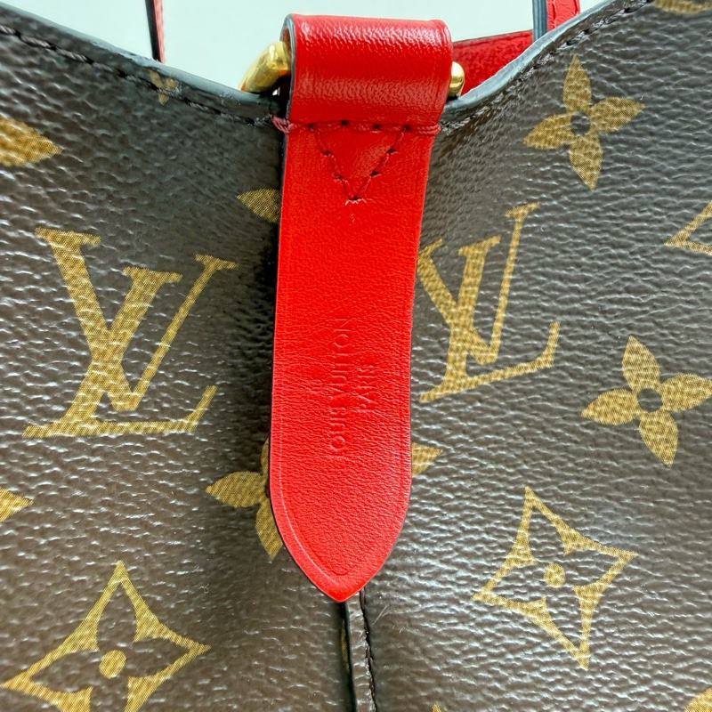 Louis Vuitton 路易威登 棕色塗層帆布老花水桶包斜挎包 紅色內里 金扣-8