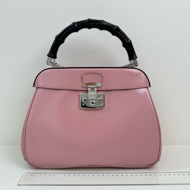 Gucci/古馳 粉色 竹節手提包 銀扣-1