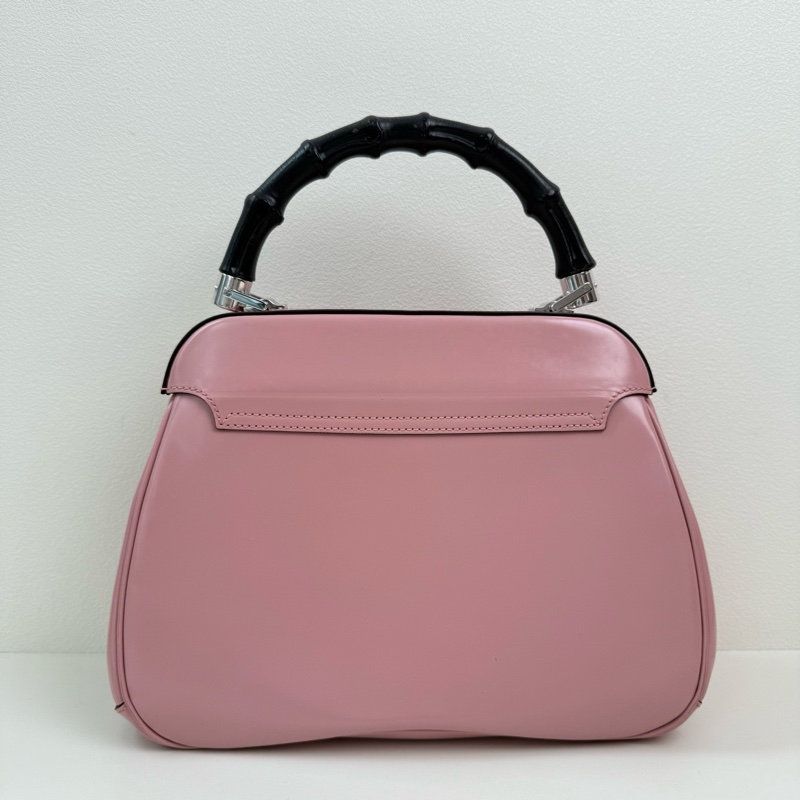 Gucci/古馳 粉色 竹節手提包 銀扣-2