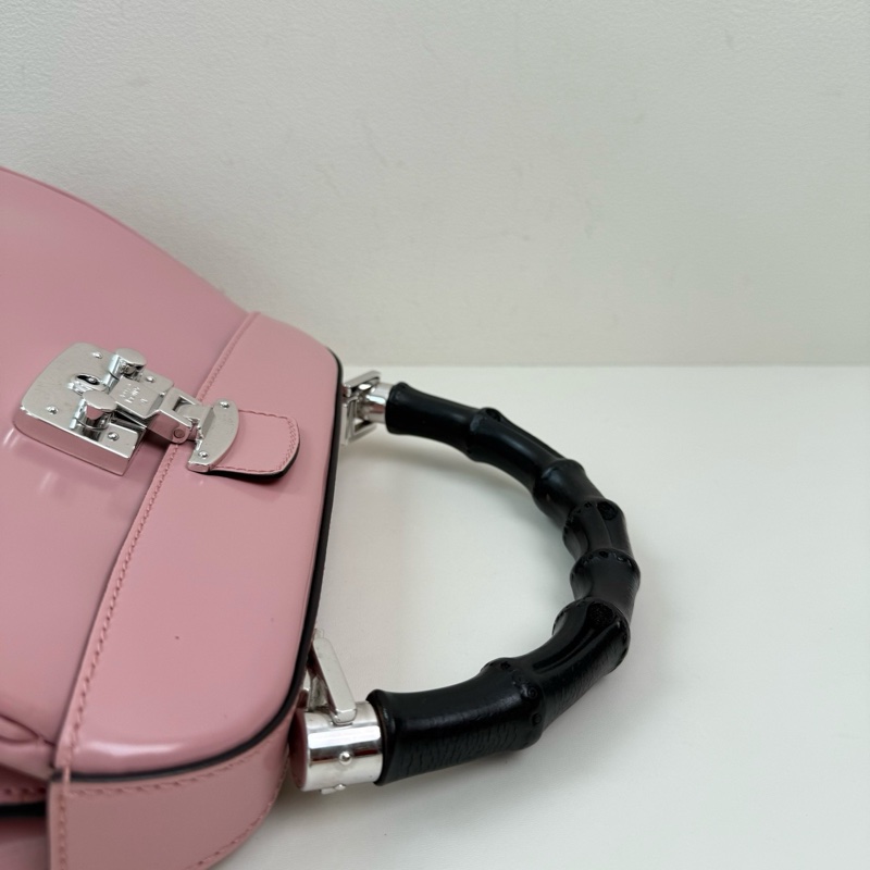 Gucci/古馳 粉色 竹節手提包 銀扣-5