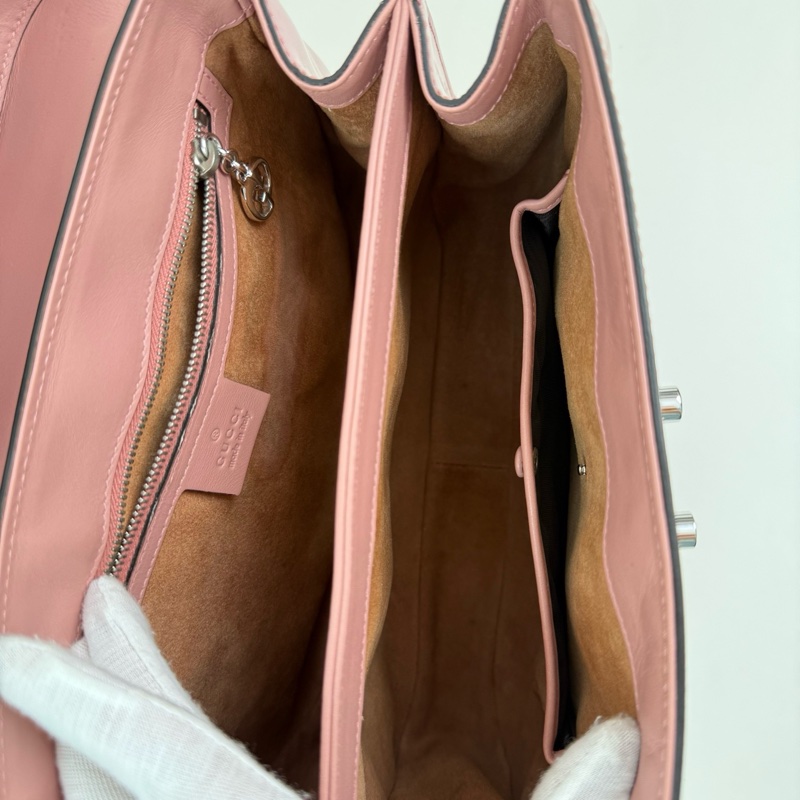 Gucci/古馳 粉色 竹節手提包 銀扣-7