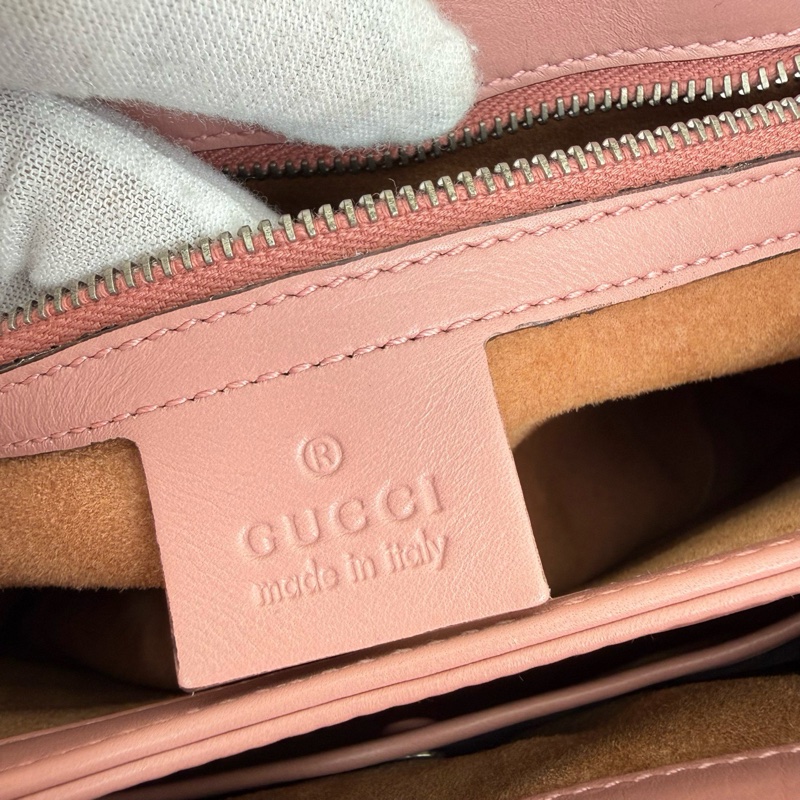 Gucci/古馳 粉色 竹節手提包 銀扣-8