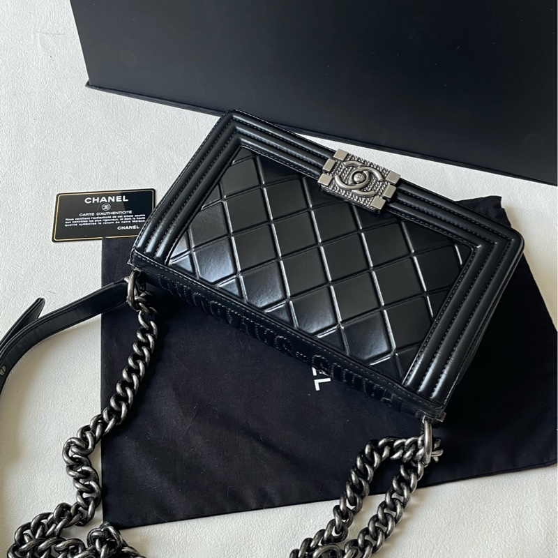 Chanel 黑銀牛皮薩爾茨堡全球限量款leboy中號  21開 98新-0