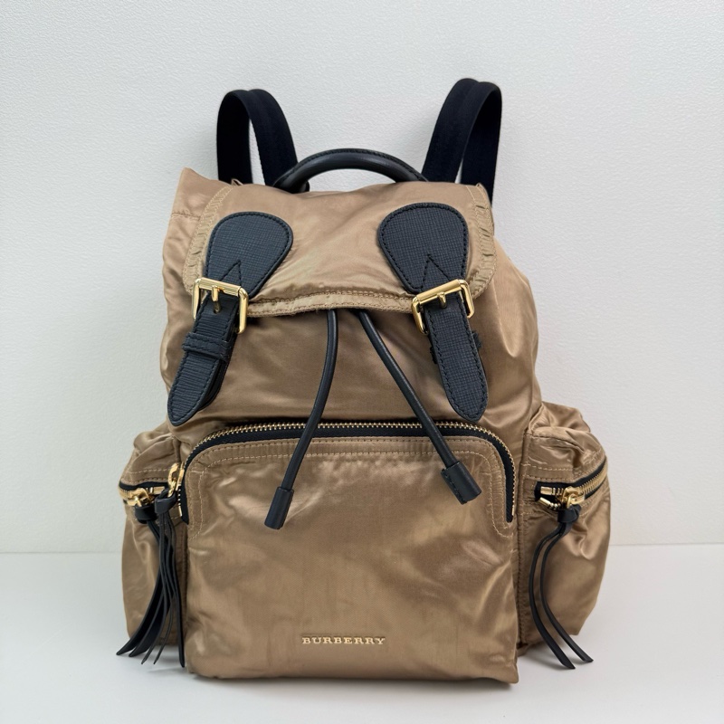 Burberry/博柏利 香檳色 尼龍 雙肩包 金扣-0