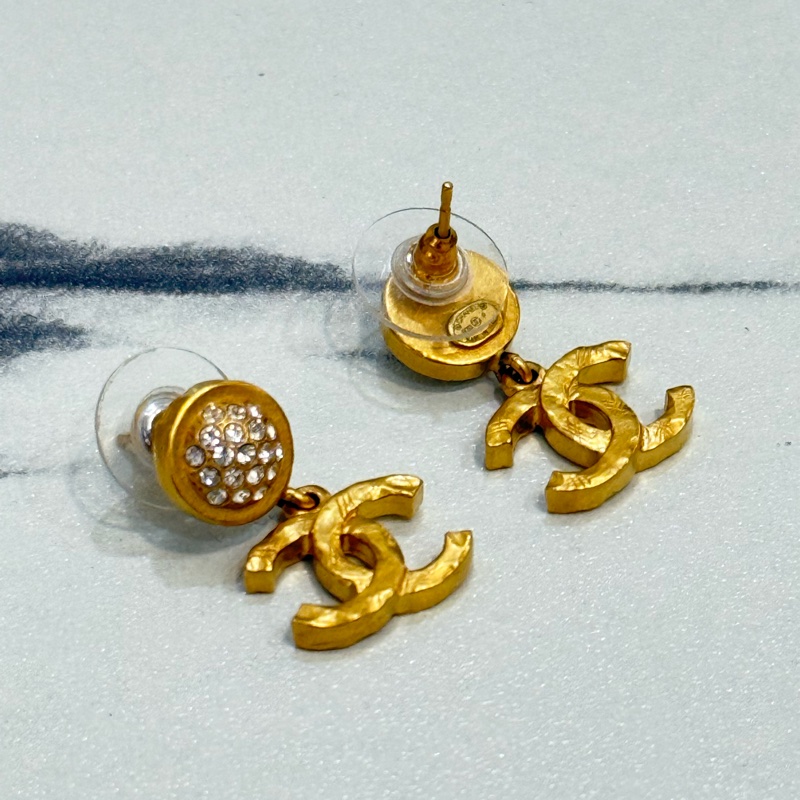 Chanel 圓形滿鑽雙c耳釘-2