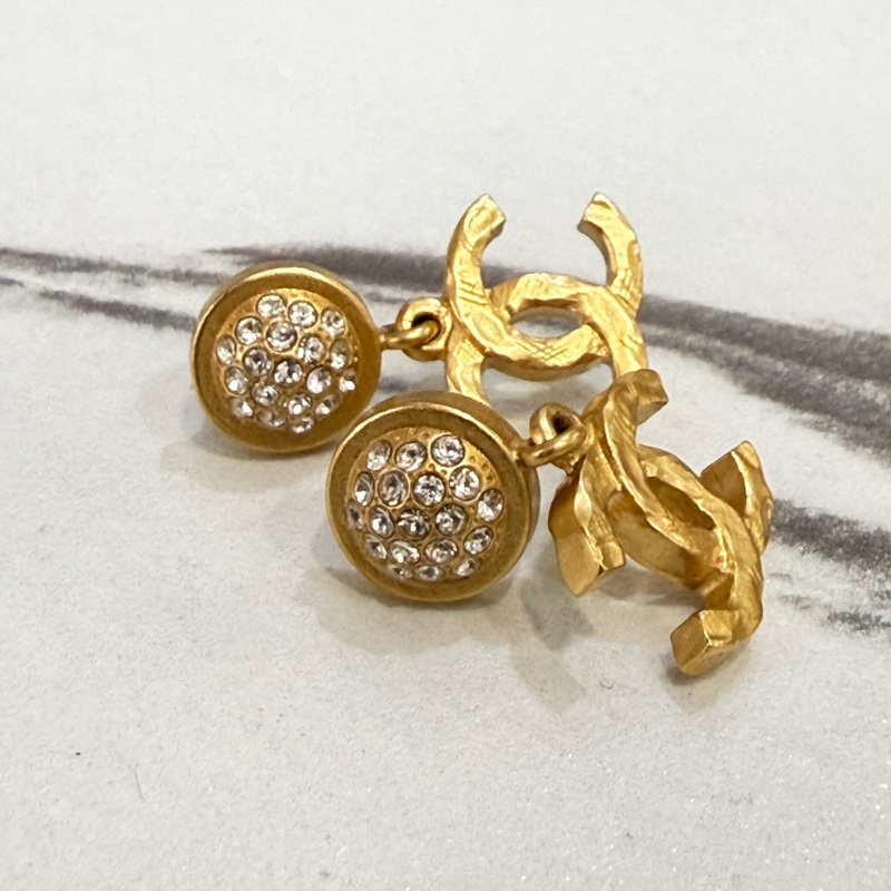 Chanel 圓形滿鑽雙c耳釘-3