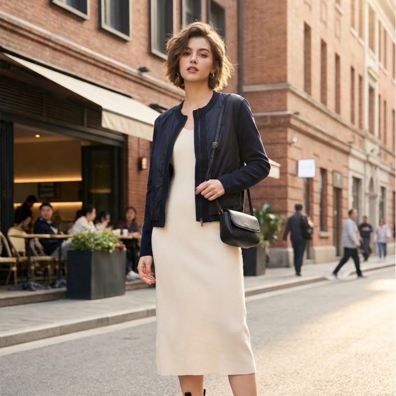 11）【Moncler】經典深藍 尼龍拼接棉質針織開襟外套 / 輕量飛行夾克 S號-0