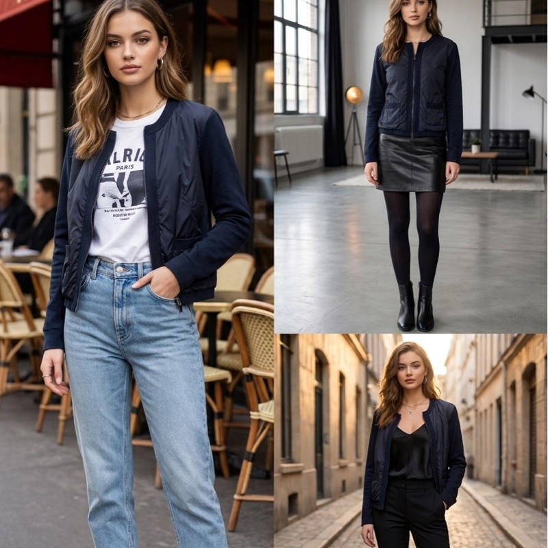 11）【Moncler】經典深藍 尼龍拼接棉質針織開襟外套 / 輕量飛行夾克 S號-1