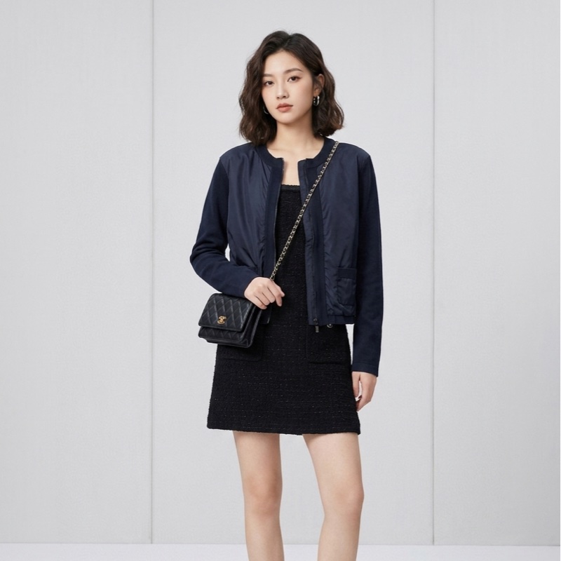 11）【Moncler】經典深藍 尼龍拼接棉質針織開襟外套 / 輕量飛行夾克 S號-3