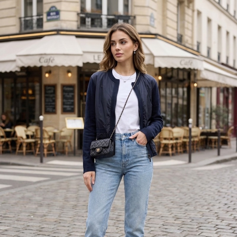 11）【Moncler】經典深藍 尼龍拼接棉質針織開襟外套 / 輕量飛行夾克 S號-4