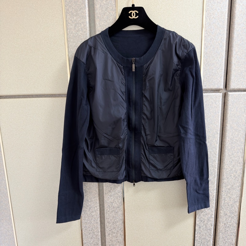 11）【Moncler】經典深藍 尼龍拼接棉質針織開襟外套 / 輕量飛行夾克 S號-5