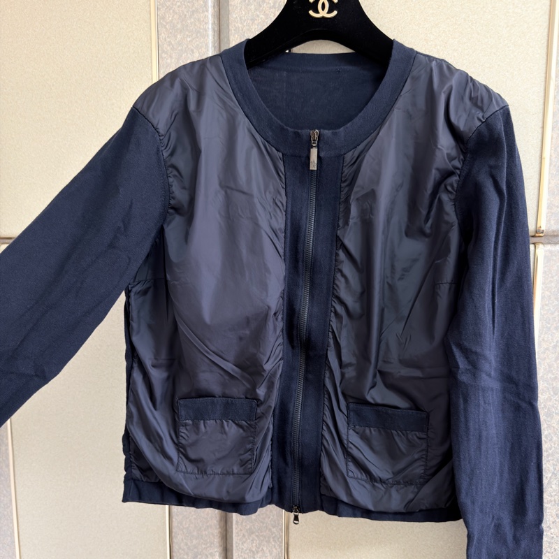 11）【Moncler】經典深藍 尼龍拼接棉質針織開襟外套 / 輕量飛行夾克 S號-8