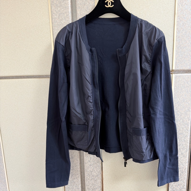 11）【Moncler】經典深藍 尼龍拼接棉質針織開襟外套 / 輕量飛行夾克 S號-9