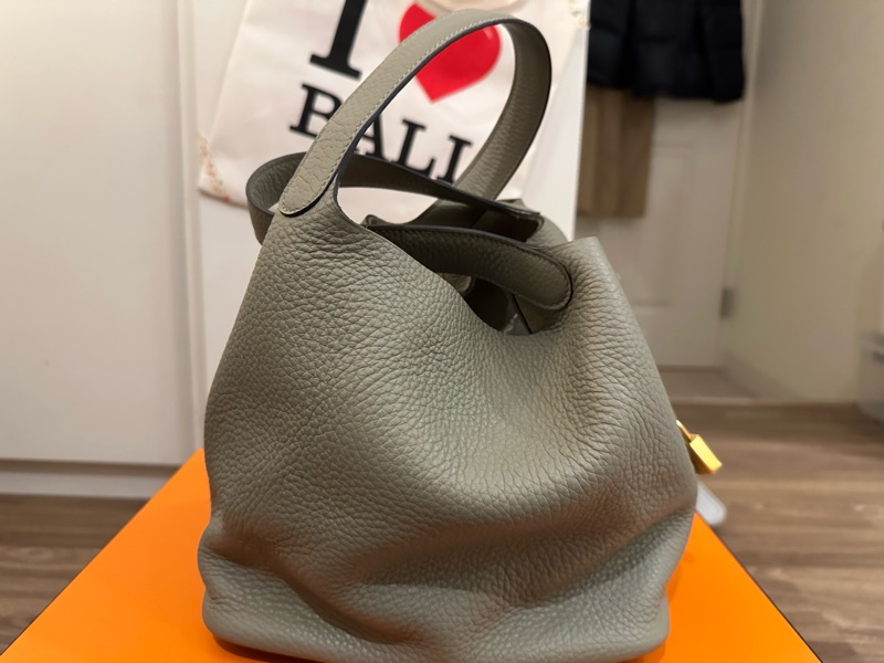 HERMRS 愛馬仕 鼠尾草灰綠金釦PICOTIN菜籃子22-0