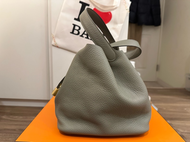 HERMRS 愛馬仕 鼠尾草灰綠金釦PICOTIN菜籃子22-1