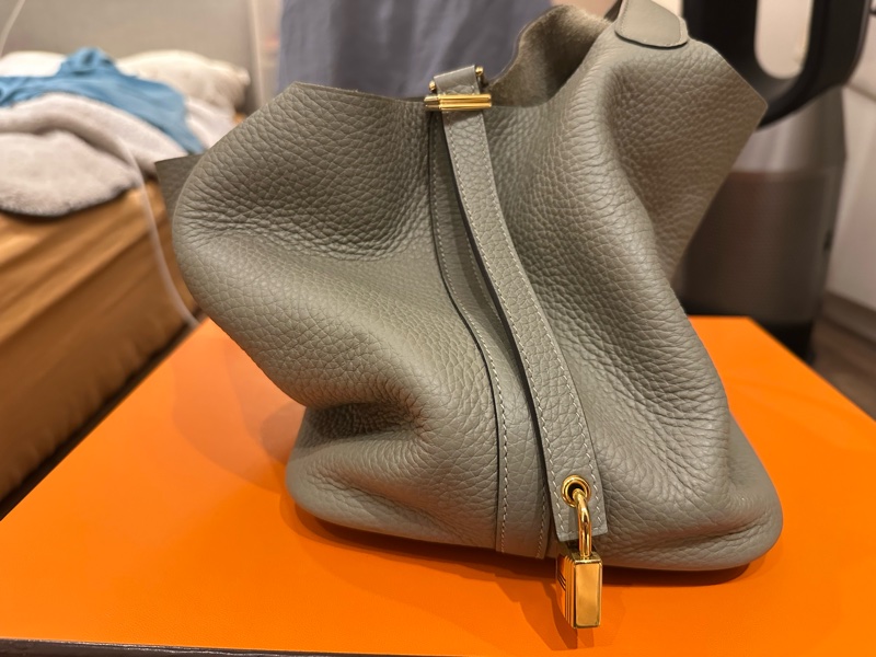 HERMRS 愛馬仕 鼠尾草灰綠金釦PICOTIN菜籃子22-3