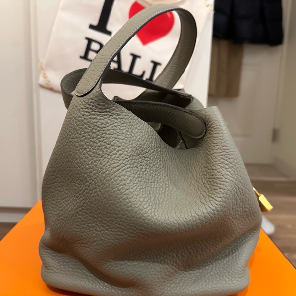 HERMRS 愛馬仕 鼠尾草灰綠金釦PICOTIN菜籃子22-6